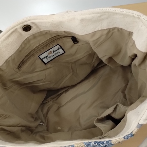 Camel Threads Tote bag blue and cream double strap lined with pockets - Picture 8 of 11